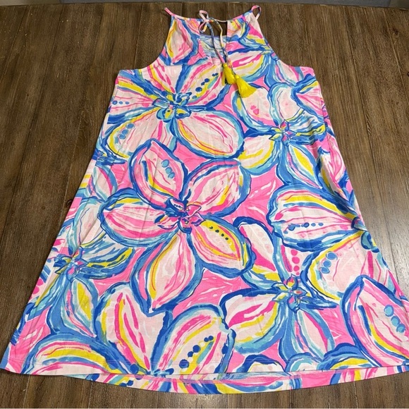 Lilly Pulitzer Margot Dress M Halter Sundress Mini Swing Dress Floral Pink Blue - Picture 9 of 11